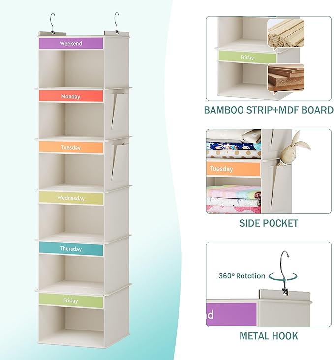 YOUDENOVA 6-Shelf Weekly Hanging Closet Organizer, Weekly Clothes Organizers