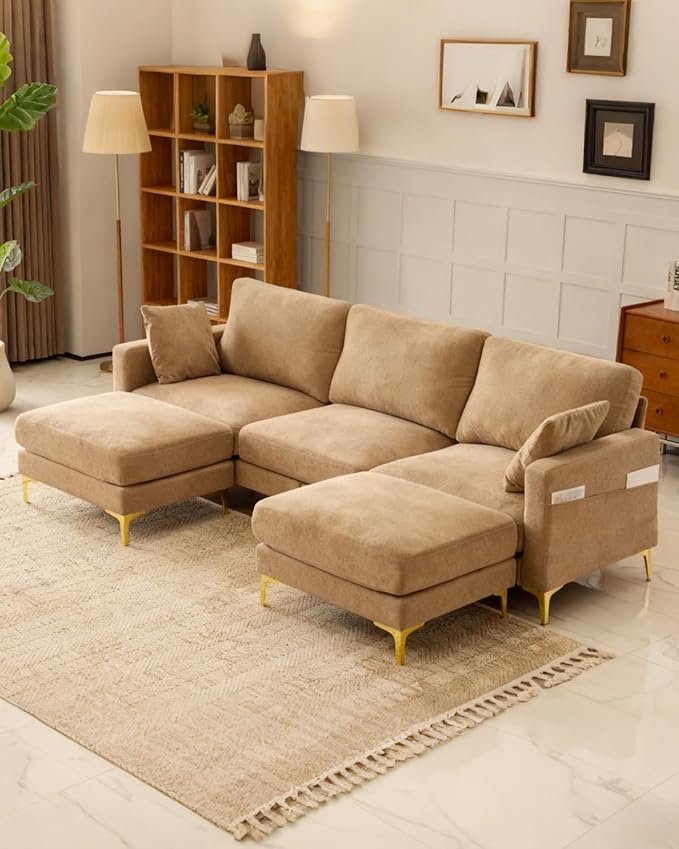 Karl home 99.6" Sectional Sofa, U-Shaped Chenille Upholstered Couch