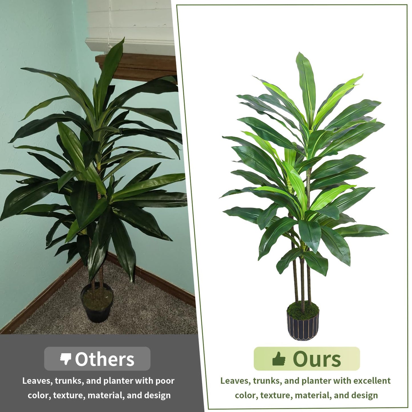 Artificial Dracaena Tree 48in - Fake Plants Tree with Black Planter - Faux Yucca Tree Tall with Lifelike Trunk and Leaves in Pot - Dracaena Artificial Plant for Home Office Living Room Fireplace Decor