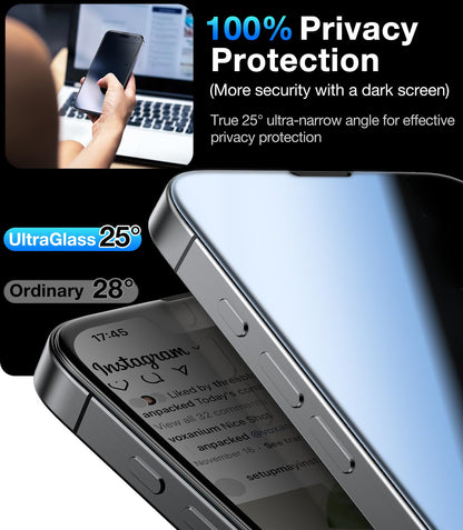 UltraGlass 9H+ Glass for iPhone 15 Pro Max Privacy Screen Protector [Invisible Privacy Armor] Screen Protector 15 Pro Max Tempered [Full Coverage & Longest Durable] 15 ProMax, 2 Pack