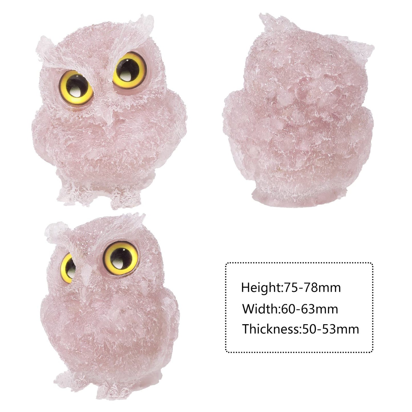 TUMBEELLUWA Set of 2 Mini Rose Quartz Crystal Organite Owl Figurine Ornaments, Decorative Resin Owl Statues for Home Office Table, Plant Pot, Micro Landscape, 3 Inches