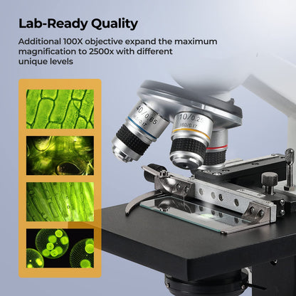 [Blood Version] Vabiooth Dual-View Compound Monocular Microscope 40X-2500X Magnification with 7" LCD Screen 5MP E-Eyepiece, Adjustable Mechanical Stage, Aluminum Carry Box for observing Live Blood