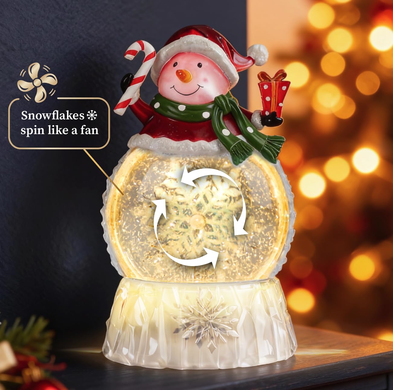 9" Lighted Christmas Snow Globe Lantern, Snowman Water Globe with Swirling Glitter, 8 Christmas Songs, USB/Battery Powered, 6H Timer, LED Holiday Tabletop Decor