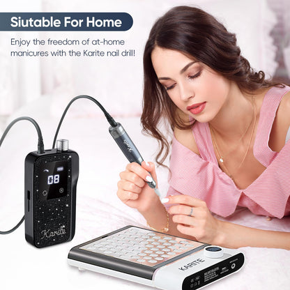 Karite Professional Nail Drill Machine for Acrylic Nails, 35000 RPM Electric Nail File with 13 Bits, 30 Sanding Bands – USB Rechargeable, Portable Electronic Nail Filer for Home Salon Manicure Tools