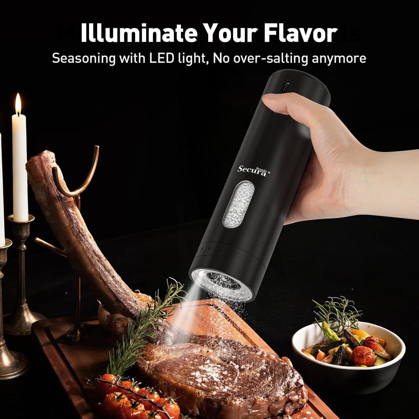 Secura Brands Electric Salt and Pepper Grinder, Black