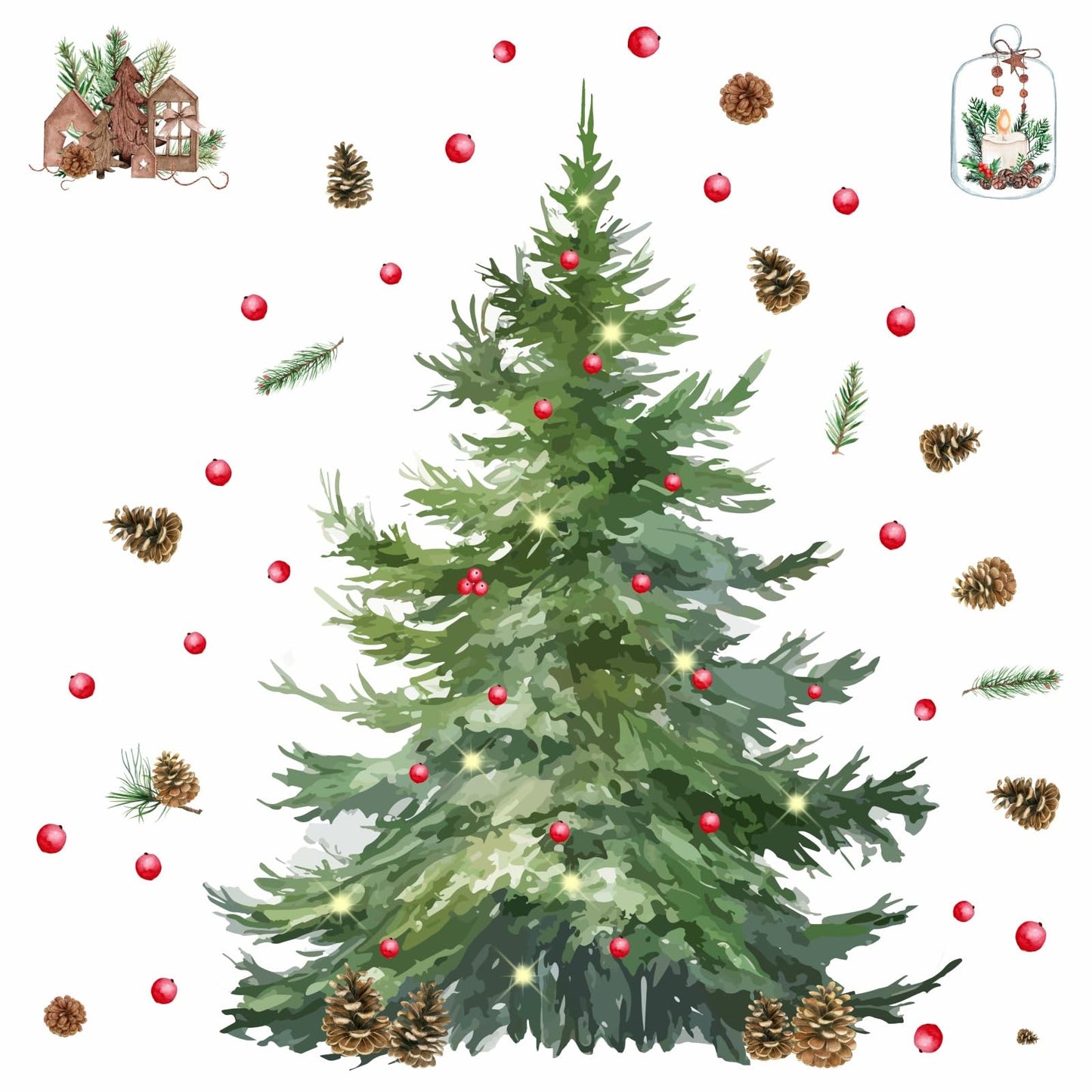 Large Pine Tree Wall Stickers Watercolor Christmas Tree Wall Decals Peel and Stick Removable Evergreen Trees Decal Winter Merry Christmas Art Murals for Living Room Kitchen Gift Xmas Party Supplies