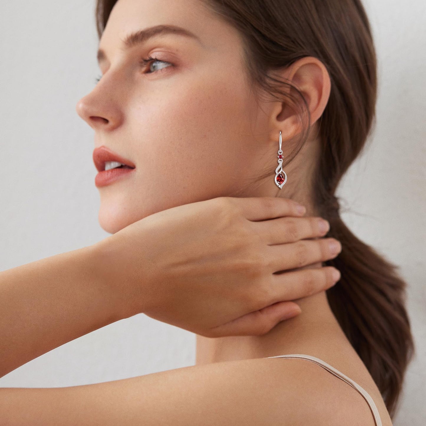 FANCIME Gift for Women January Birthstone Dangle Earrings for Women Teardrop Garnet Earrings S925 Sterling Silver infinity Love Birthday Gifts for Mom Women