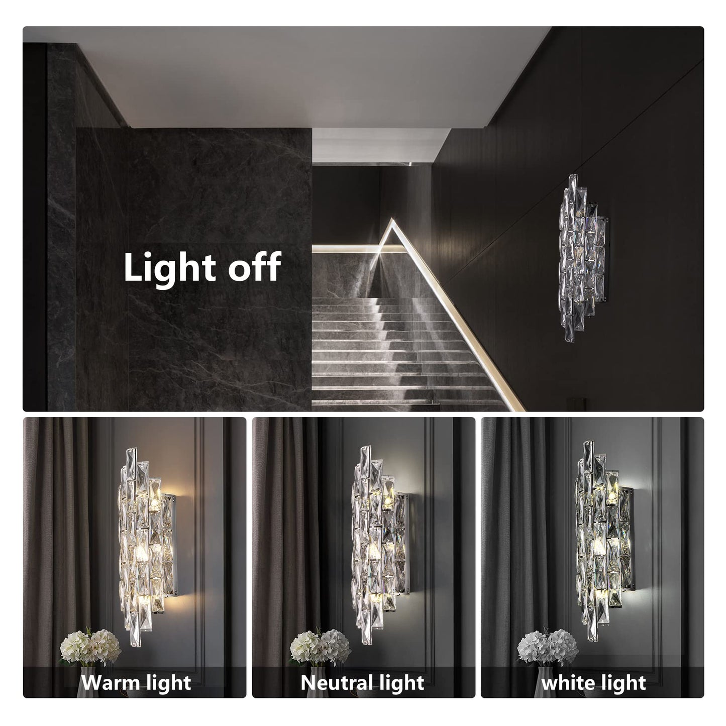 Modern Crystal Chrome Wall Sconces, Wall Light Fixtures, Indoor Wall Lamp, Vanity Wall Mount Lamps for Living Room Bedroom Bathroom Bedside Hallway Stairway