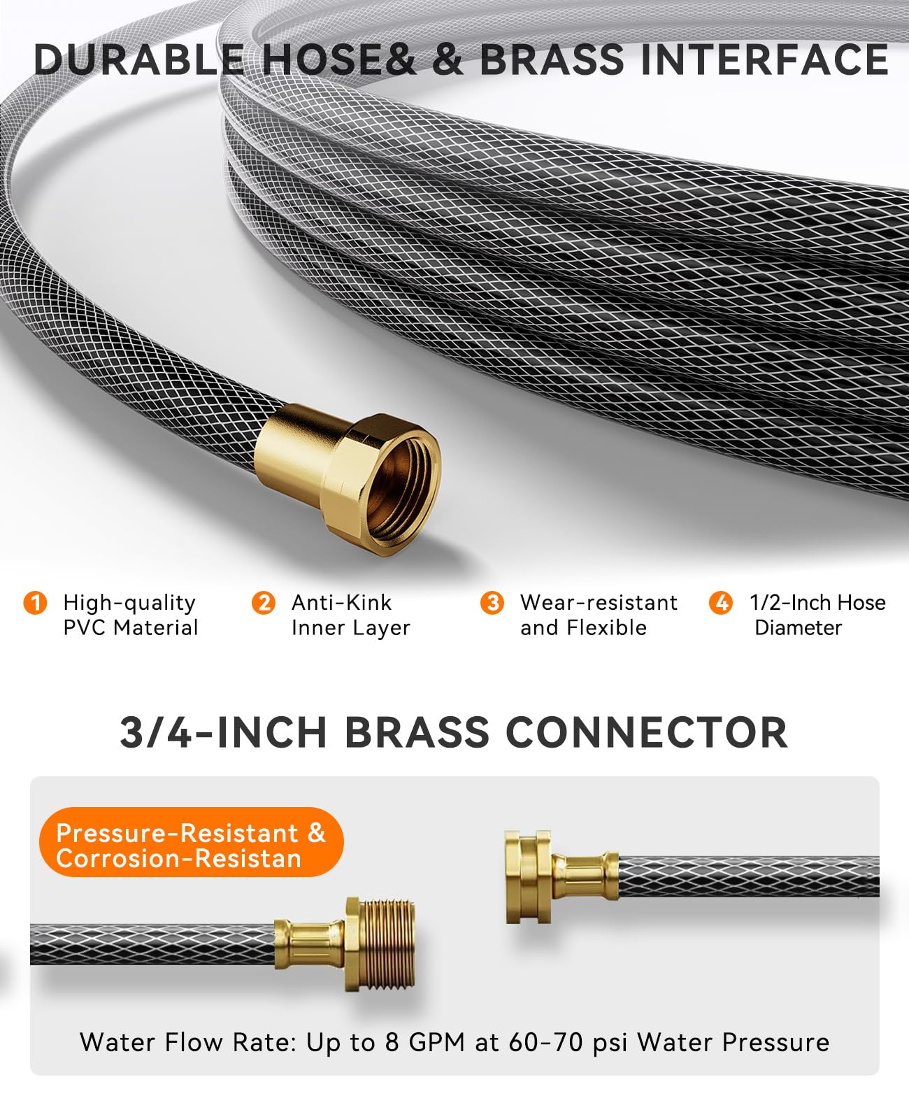 SUNPOW Retractable Garden Hose Reel 1/2 Inch x 33ft - Wall Mounted Hose Reel with 3/4 Inch Brass Fittings & 10-Pattern Nozzle - Auto Rewind System, Any Length Lock, 180° Swivel Bracket