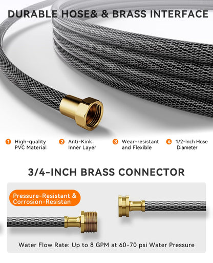 SUNPOW Retractable Garden Hose Reel 1/2 Inch x 33ft - Wall Mounted Hose Reel with 3/4 Inch Brass Fittings & 10-Pattern Nozzle - Auto Rewind System, Any Length Lock, 180° Swivel Bracket