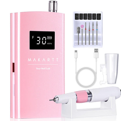 Makartt Electric Nail Drill - 35000RPM Rechargeable Efile with Coreless Motor, Nouvella Portable Nail Filer Machine for Acrylic Gel Removal with Drill Bits Set, Black