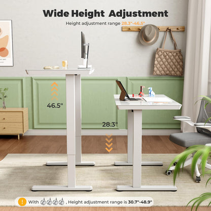 JYLH JOYSEEKER Glass Electric Standing Desk with Drawer, 35" x 20" Whole Piece Small Sit Stand Table, Height Adjustable Desk with Storage & USB Ports, Quick Install Home Office Computer Desk, White