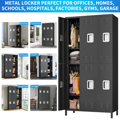 6-Door Employee Metal Locker Cabinet with 12 Hooks & 6 Adjustable Shelves, Lockable Steel Storage Cabinet for Office, Gym, Garage & School