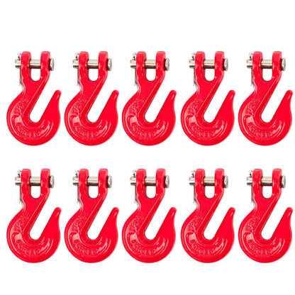 Lechansen 5/16'' G80 Clevis Tow Hook,10 Pack Heavy Duty Grade 80 Transport Chain Hook Tow Hooks for Trailer Truck, 4,900 Lbs Working Load Limit, Grab Hook for G80 Chains and Binders - Red