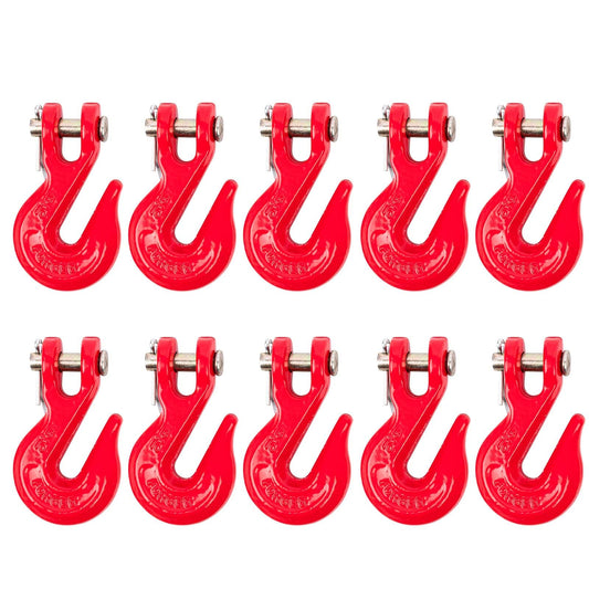 Lechansen 5/16'' G80 Clevis Tow Hook,10 Pack Heavy Duty Grade 80 Transport Chain Hook Tow Hooks for Trailer Truck, 4,900 Lbs Working Load Limit, Grab Hook for G80 Chains and Binders - Red