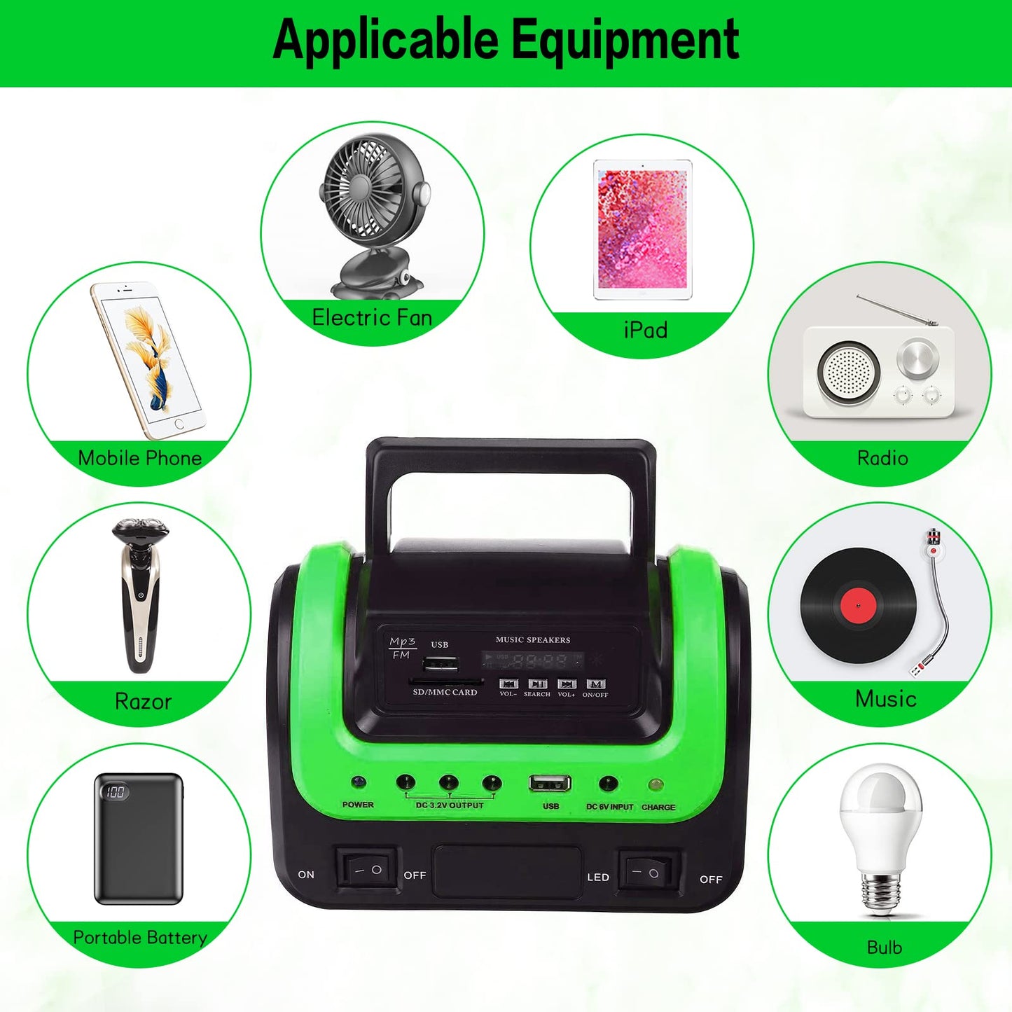 Solar Generator with Panel,Solar Power Generators Portable Power Station with Flashlight,Emergency Power Supply for Home Use Camping Hunting Emergency(Green)