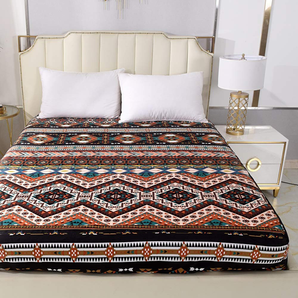 Bedding Fitted Sheet with Deep Pocket,Bohemian Printed Soft Fabric Bed Bottom Sheets (Brown(Boho), Twin)