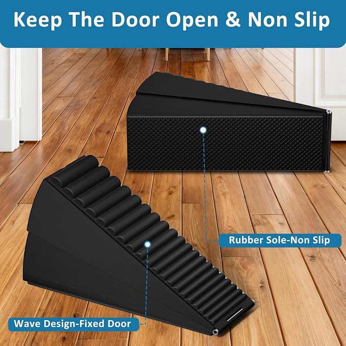 Optish 2 Pack Heavy Duty Door Stopper, Adjustable Spring Large Stopper, 3 Inches High Tall Wedge Stoppers for Bottom of Door, Door Stop Suits Wood, Carpet, Tiles, Home, Heavy Door, Black