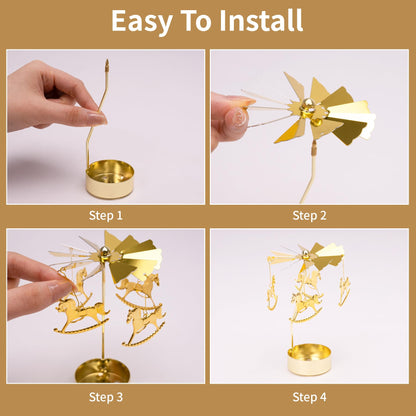 Toptime Spinning Candle Holder, Gold Tea Lights Candle Holder Carousel Candle Spinner, Rotating Metal Candle Holders for Table Centerpiece Carousel Tealight Holder for Christmas Festival Home Decor