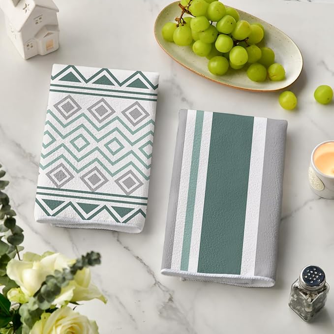 Artoid Mode Green Home Sweet Home Stripes Boho Spring Kitchen Towels Dish Towels