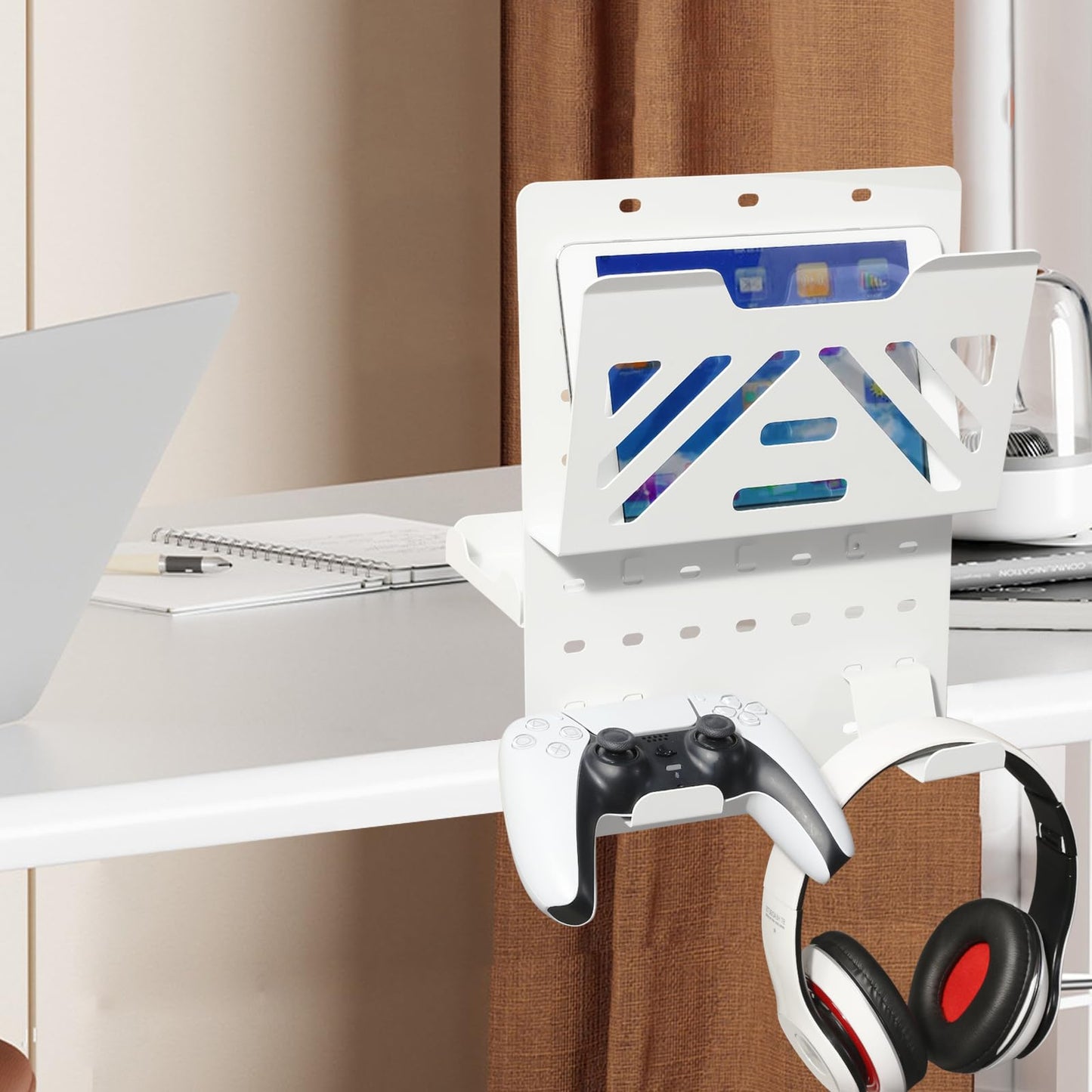 MAXECHO Desk Side Storage, Under Desk Laptop Mount, Table Side Hanging File Organizer, No Drill Clamp On Cable Management Tray, Laptop Holder with Magnetic Pen Holder for Office and Home, Load 22 Lbs