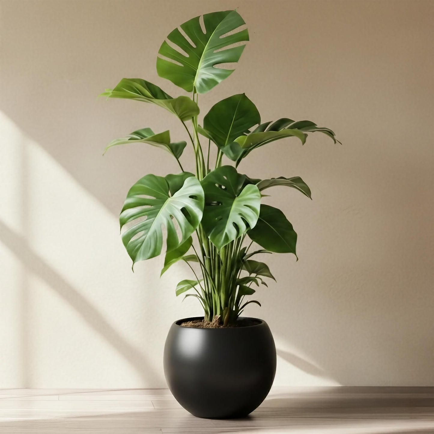 DEPLA LANE Marlo Fiberstone Round Planter, Lightweight, Durable (11.6" Pot Opening x 16.9"D x 13.4"H) Smooth Finishes, UV Resistant, Modern Minimalist Home Decor, Indoor Outdoor Plant Pot (M, Black)