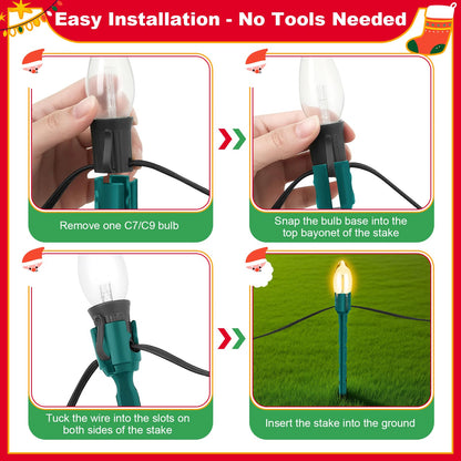 60 Pcs 7.5 Inch Christmas Light Stakes, Christmas Yard Stakes for C7 C9 Christmas Lights, Garden Path Walkway Holiday Decorations(Green)