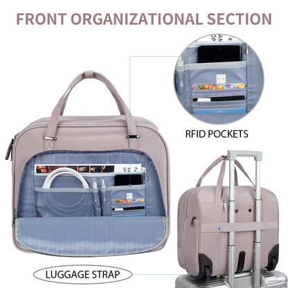 EMPSIGN Rolling Laptop Bag for Women - Wheeled Briefcase Fits Up to 15.6 Inch Laptop, Water-Repellent Overnight Computer Bag with RFID Pockets, Dusty Pink