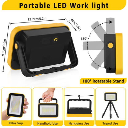 NATPOW LED Work Light, Rechargeable Floodlights, Portable Spotlight, 5 Modes Workshop Lamp with 4000 mAh, 180° Rotation Camping Lamp for Construction Site, Garage, Workshop (2 Packs)