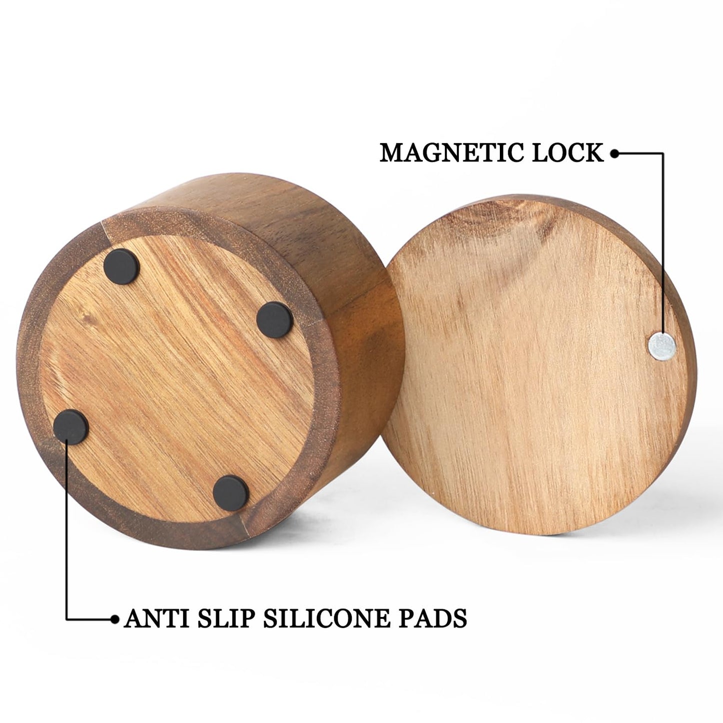 Acacia Wood Spice Boxs with Swivel Cover for Kitchen Countertop,Salt Keeper with Built-in Spoon,Modern Farmhouse Kitchen Decoror for Storing Seasonings (Labeled Salt)