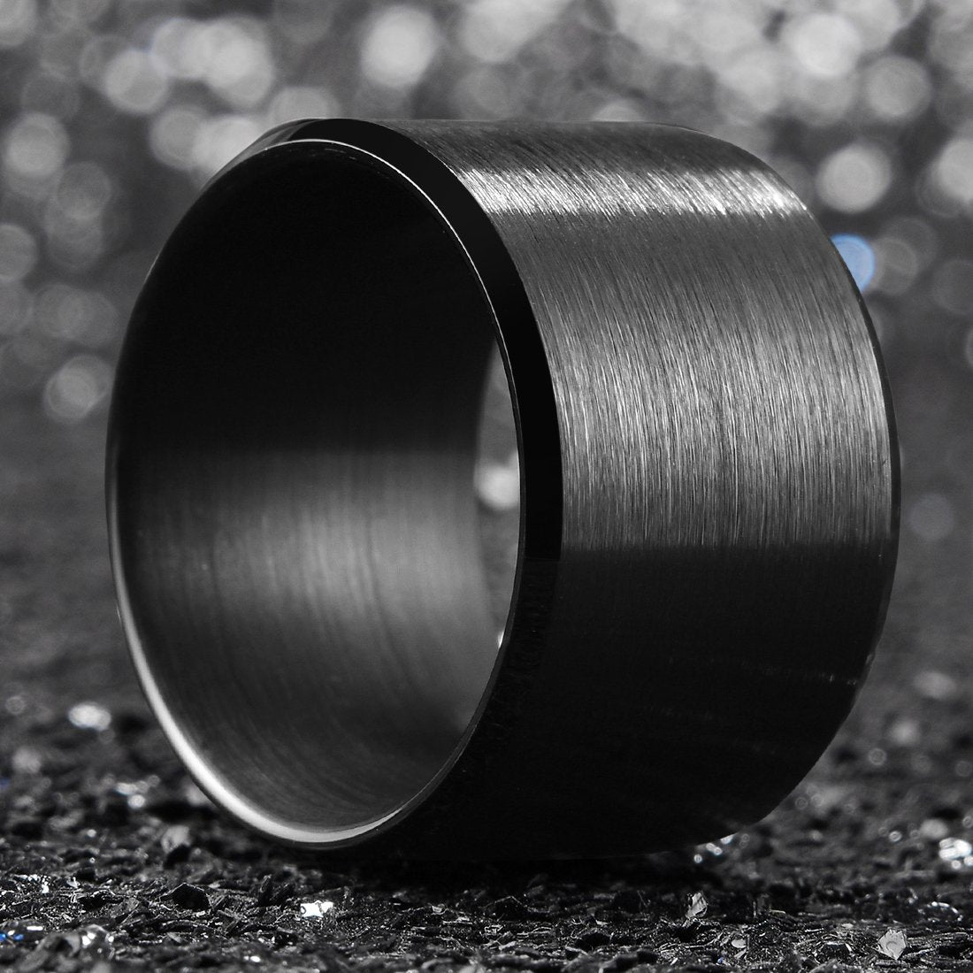 King Will Black-15mm Basic Wedding Ring For Men with Brushed Matte Surface Beveled Polished Edge Comfort Fit 13