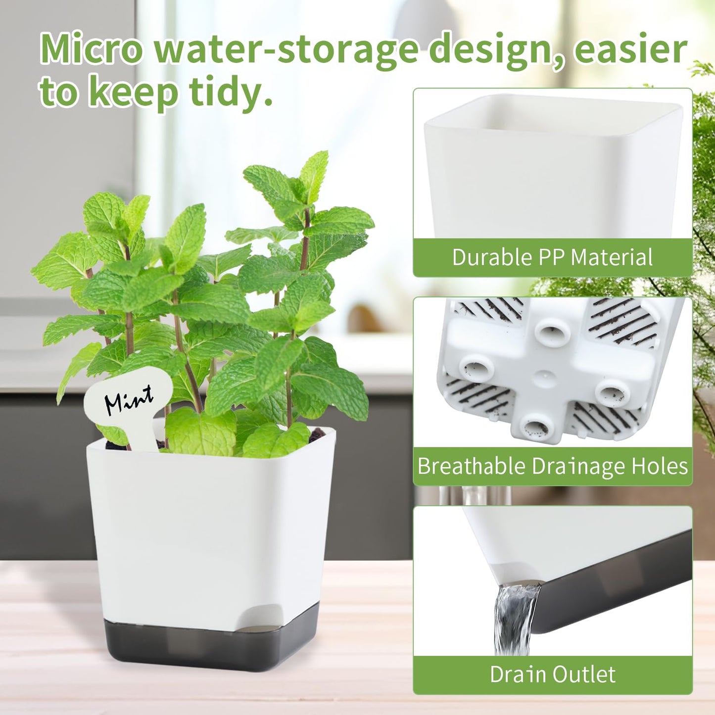 Oliz 3 inch Small Nursery Pots, Seedling Pots, 20 Pack Plastic Plant Pots for Indoor Outdoor Plants, Decorative White Succulent Flower Pots with Drainage Holes and Saucers