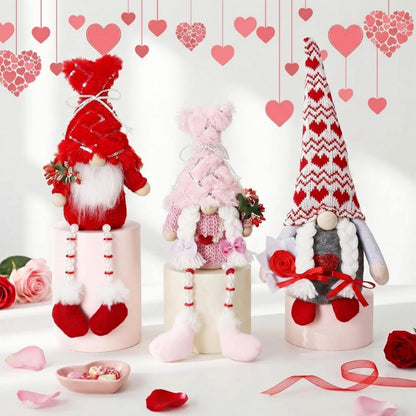 Sumind 3 Pcs Valentines Day Gnome Decorations Valentines Red Gnome Plush Gifts with Long Legs Pink Red Table Sitting Decorations Romantic Gift for Her Him Home Office Decoration