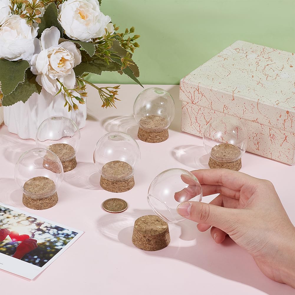 NBEADS 6 Pcs Decorative Glass Dome Cover, 2×2.4 Inch Mini Display Dome Cloche Bell Jar Clear Glass Display Dome Cover with Wood Base for Centerpieces Plants Rocks Specimens Decorations Crafts