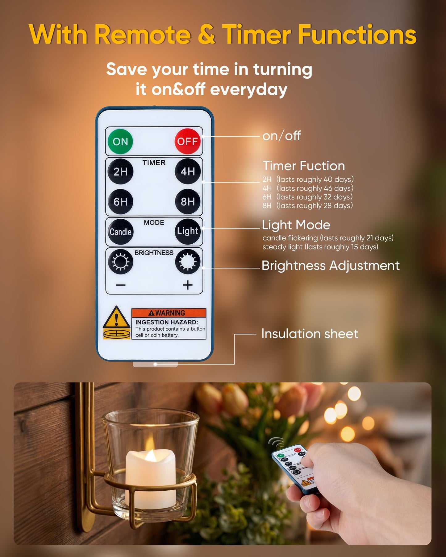 5plots 12-Pack 400+Hours Remote Control Candles, Votive Candles with 2/4/6/8H Timer, Battery Operated Tealights for Party, Table Centerpiece, Home Decor, Halloween, Thanksgiving, Christmas