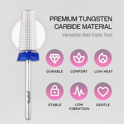 PANA Nail Carbide 5 in 1 Bit - Two Way Rotate use for Both Left and Right Handed - Fast Remove Acrylic or Hard Gel - 3/32" Shank - Manicure, Nail Art, Drill Machine (Fine - F, Silver)