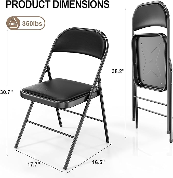 VINGLI 6 Pack Folding Chairs with Padded Seats, Metal Frame with Pu Leather Seat & Back, Capacity 350 lbs, Black