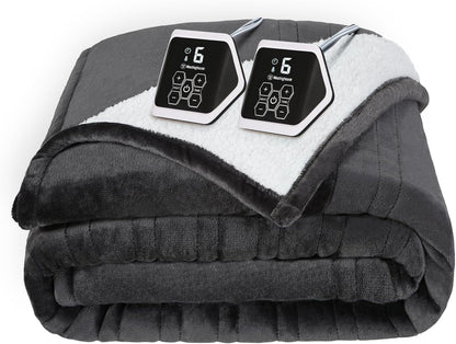 Westinghouse Heated Blanket King Size, Soft Flannel to Sherpa Electric Blanket with 10 Heating Levels, 1-12 Hours Auto Shut Off, Fast Heating, Machine Washable, 100x90 Inch, Charcoal