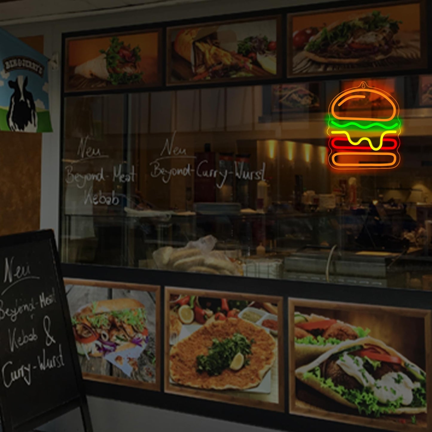 Attivolife Hamburger Neon Sign for Wall Decor, Light up Delicious Food Hamburg LED Lamp with Dim USB Powered, Unique Business Fast Food Shop Restaurant Decoration, Christmas Day Birthday Party