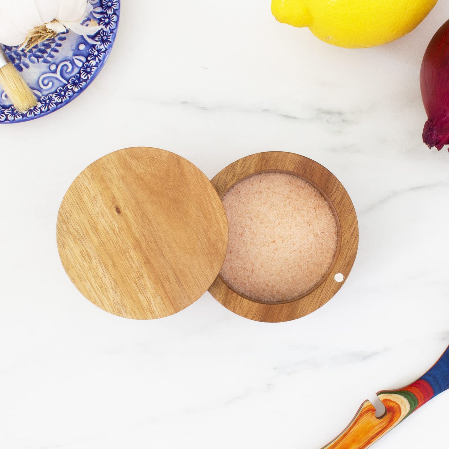 Totally Bamboo Rock & Branch Acacia Wood Salt Cellar Storage Box with Magnetic Swivel Lid, 6 Ounce Capacity