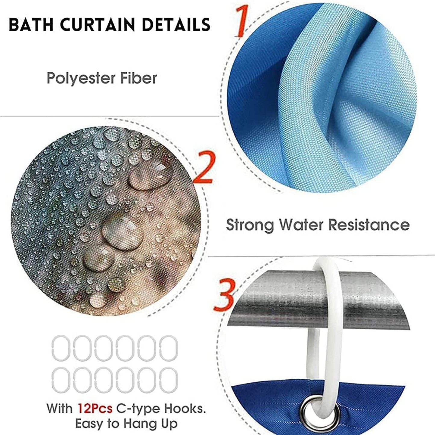 4Pcs Marble Shower Curtain Sets, Bathroom Decor Sets, Luxury Shower Curtain with 12 Hooks, Bath Mat, Toilet Lid Rug and Non-Slip U Shape Mat Accessories Marble Print, 72 x 72 Inch, Navy Blue