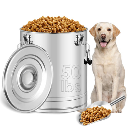 Stainless Steel Dog Food Storage Container,50LB/55LB Airtight Dog Food Storage Container with Lid to Keep Fresh,Easy Clean Large Pet Food Storage Container with Scoop for Cat Food,Chicken Feed,Rice
