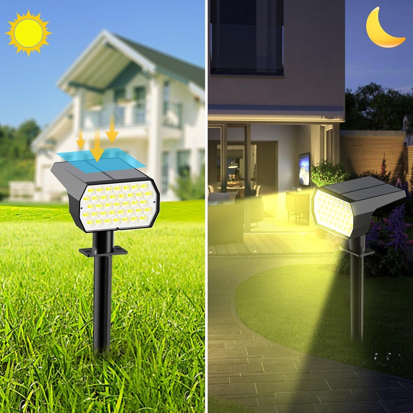 Solar Spot Lights Outdoor Waterproof, 3 Modes Landscape Spotlights, Dusk to Dawn Solar Powered Flood Wall Lights for Outside, Solar Garden Lights for Yard Porch (4PACK)