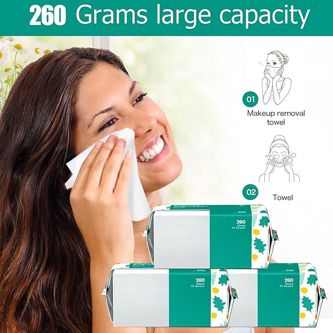 Soft Disposable Face Towel, Cotton Facial Dry Wipes 300 Count, Cotton Dry Wipes