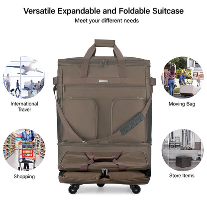 Hanke Expandable Collapsible Luggage with Wheels Suitcase, Rolling Travel Bag, Duffel Garment Tote Bag for Men Women, Lightweight Suitcase, Large Capacity Luggage with Spinner Wheel (Coffee)