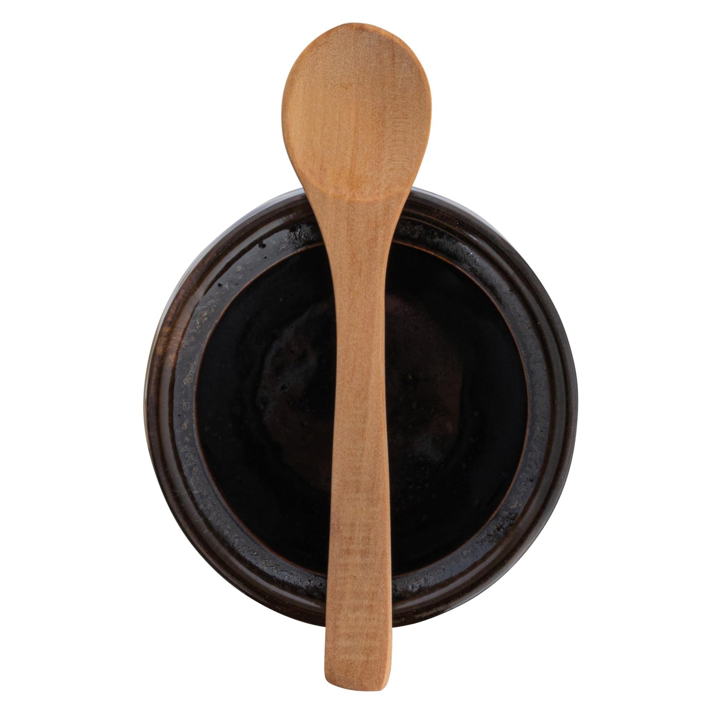 Creative Co-Op Stoneware Sugar Pot with Lid and Wood Spoon, Espresso Glaze