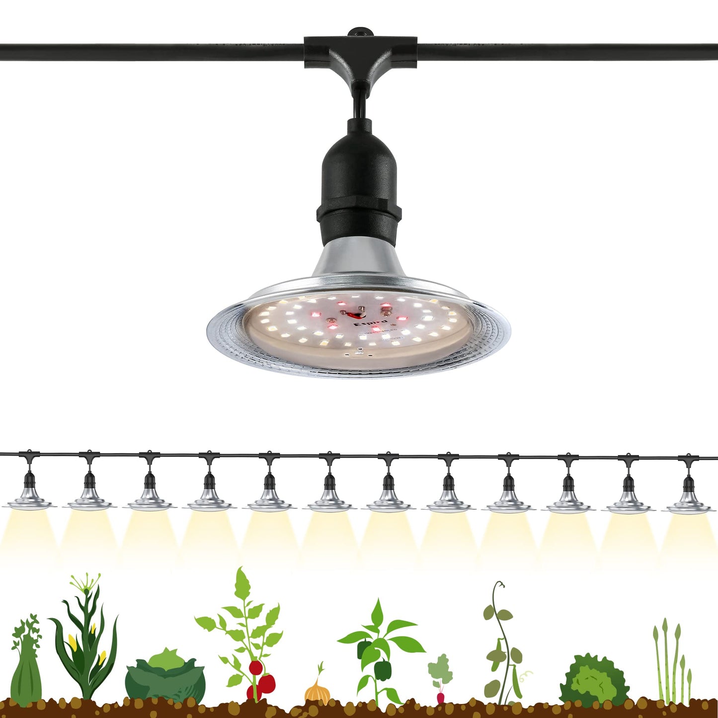 Espird Outdoor LED Grow Light, 12-Light Full Spectrum Grow Light Strip, Waterproof Plant Growing Lamps, UL Certified String Grow Lights for Greenhouse Garden, 41FT Outdoor Grow Light for Veg Seedling
