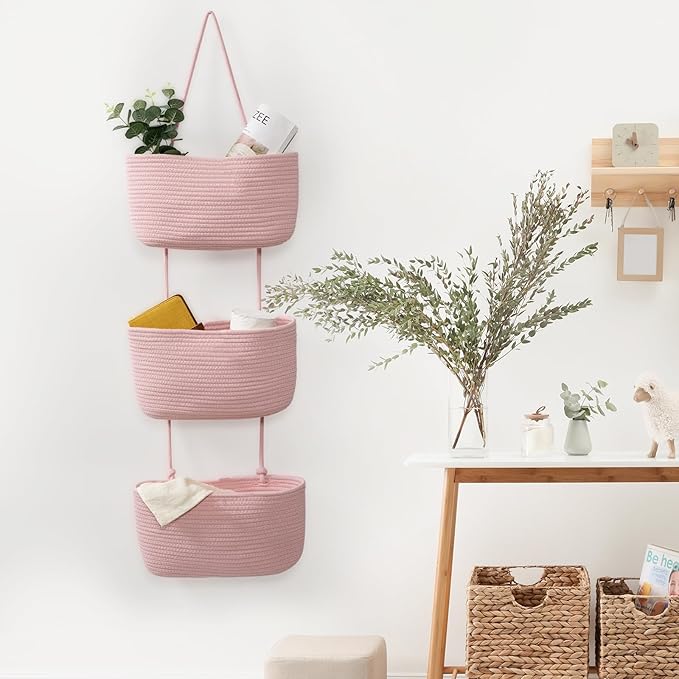 TeoKJ 3-Tier Wall hanging Storage Bags, Over the Door Organizer, Decorative