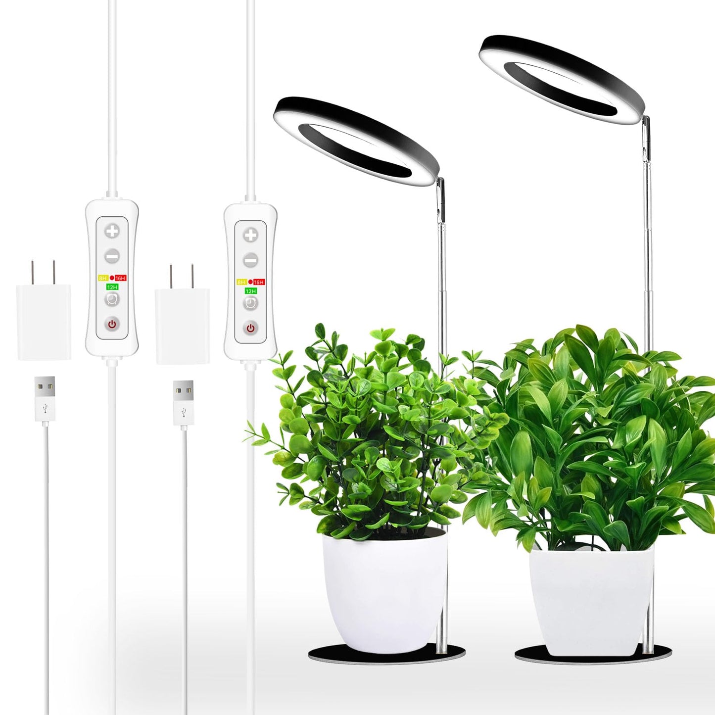yadoker 144 LEDs Full Spectrum Plant Grow Light for Indoor Plants，Height Adjustable, 6.3" Aluminum Housing,Automatic Timer with 8/12/16 Hours,10-Level Brightness,Black Plant Light,2 Pack