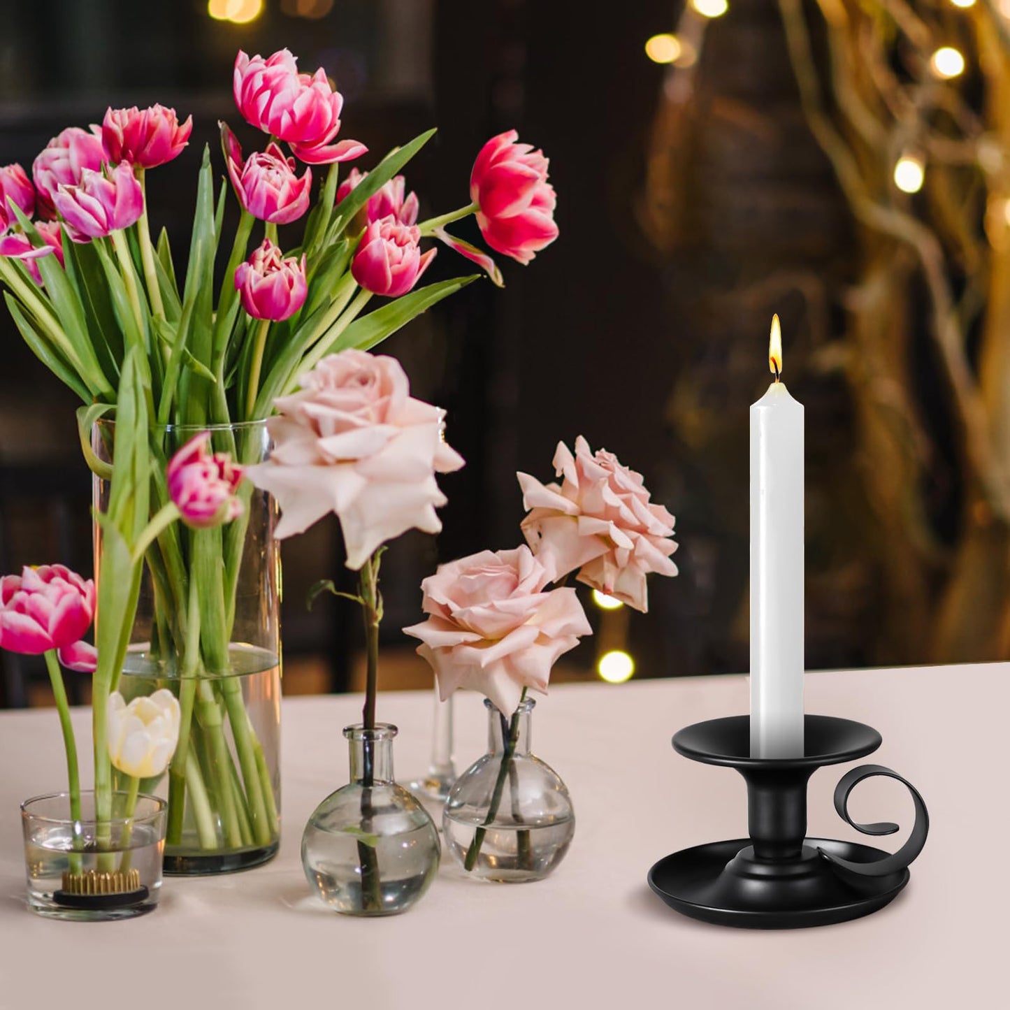 Lunhoo 2 Pack Candle Stick Holder, Metal Taper Candlelight Stand for Party Wedding Christmas Table Home Decoration (Black)